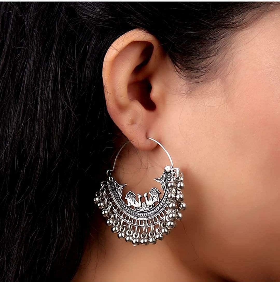 Teejh Kalpana Silver Oxidized Ghungroo Earrings - Sample