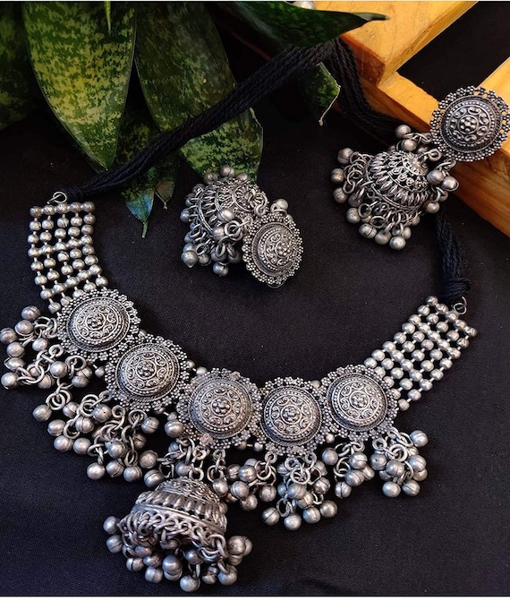Black Metal Polished Layered Lightweight Traditional Jhumki Earrings -  Beatnik | Black metal jewelry, Beautiful italian women, Earrings for saree