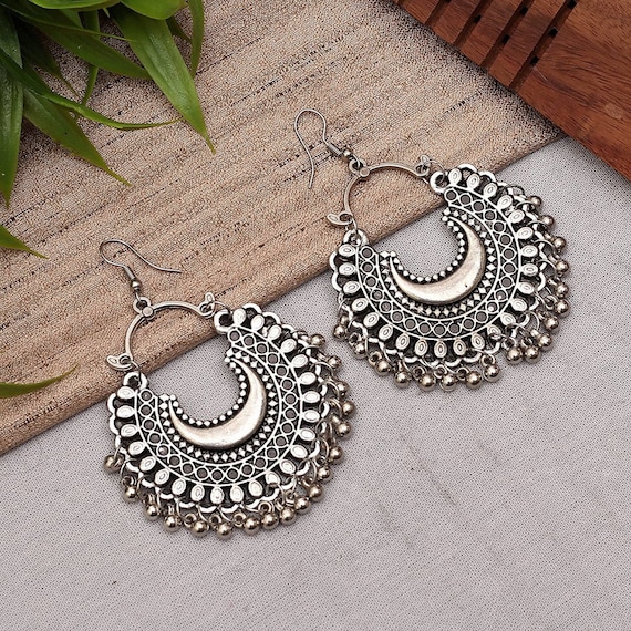 Silver Ethnic Earring, Silver Oxidized Earring, Pearl Bead Earring, Wire Wrapped Earring, selling Ancient Style Earring, Unique Earring