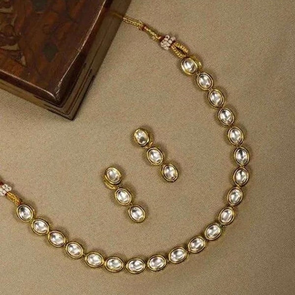 Indian White Kundan Choker Set with Earring /Bridal Jewelry/ Dibbi  Kundan Choker /Wedding Jewelry /Simple ethnic necklace /Victorian Choker