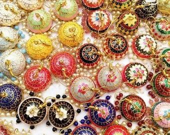 Indian Meenakari Jhumka Earrings Bulk Lot Enamel Rajasthani Jewelry Wedding Favor Bridesmaid Mehendi Sangeet Haldi Ceremony Gifts For Guests