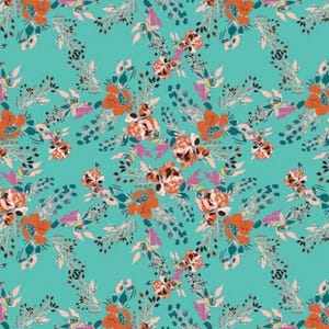 Art Gallery Fabric Virtuosa Episodic Blooms by Bari J Aqua Turquoise Cotton Woven Fabric By the Yard Out of Print OOP