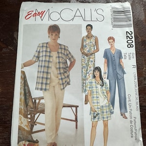 McCall&#39;s Easy Pattern 2208 Women&#39;s Ladies Size R (18W 20W 22W 36 38 40) Uncut Button-Down Shirt Dress Top Pants Vintage Shorts Elastic Waist