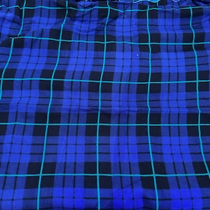 Blue Black Teal Green Plaid Cotton Woven Fabric by the Yard Vintage Apparel Fabric 60&quot; width