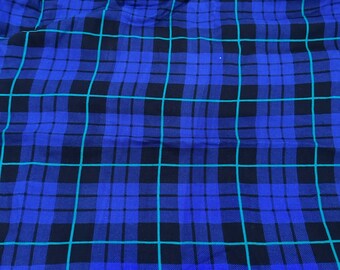 Vintage Plaid Cotton Woven Fabric, Blue, Black, Teal Green, 60" Width