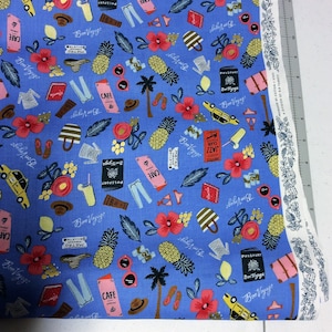 Cotton + Steel Les Fleurs Bon Voyage Periwinkle Metallic Cotton Woven Fabric By the Yard
