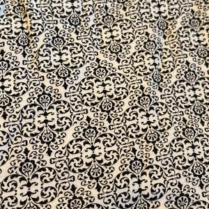 Black and white floral fleur di lis knit Cotton Woven Fabric By the Yard stretch