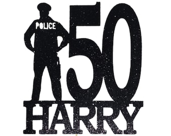 Policeman Birthday Cake Topper, Police, Choose Your Name, Age & Colour.