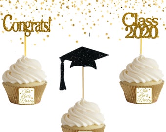 Graduation Cupcake Toppers, Choose Your Year, Glitter Cake Topper