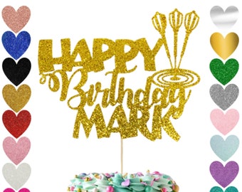 114. Personalised Dart Cake Topper, Choose Your Name & Age, Cake Decoration