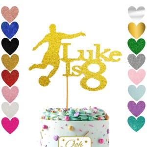 99. Football Cake Topper, Personalised Birthday Cake Topper, Any Age, Name Cake Topper, Glitter Royal Blue Black Green