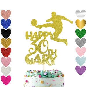 17. Personalised Football Cake Topper Any Age Name Glitter Royal Blue Black Green