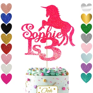 24. Unicorn Glitter Cake Topper, kinderverjaardag, elke naam en leeftijd, premium