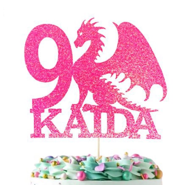 189. Dragon Cake Topper, Choose your name, age and colour.