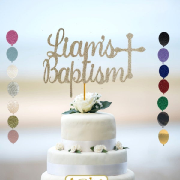 10. Personalised Baptism Cake Topper, Christening Cake Topper, Silver Cake Topper, Wedding Cake Topper, Customised Gold Silver Cake Topper