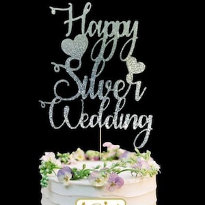 190. Silver Wedding Cake Topper, anniversary, 25 years