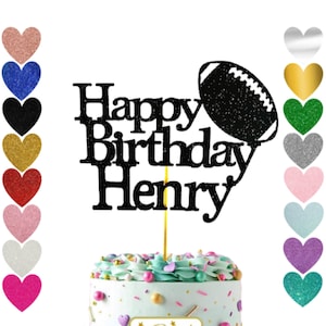 45. Rugby Cake Topper, Personalised Cake Topper, Birthday Cake Topper, Glitter, Gold, Black Silver, Party, Celebrations