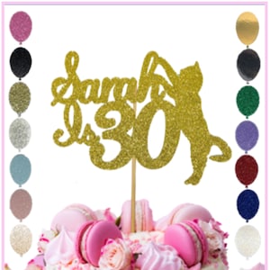159. Gepersonaliseerde Cat Cake Topper, feest, bruiloften, glitter, verjaardagstaart Topper, Kitten Cake Topper