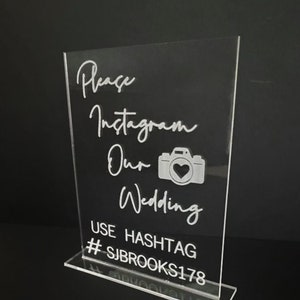 Engraved Acrylic Photo Instagram Guest Book Sign With Matching Stand, Social Media Sign