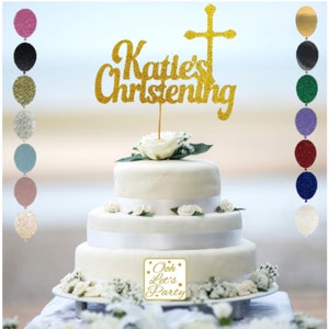 173. Personalised Christening Cake Topper, Baptism Cake Topper, Any Name Customised Cake Topper, Gold