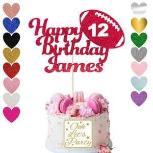 150. Personalised Rugby Ball Cake Topper, Glitter, Birthday, Premium