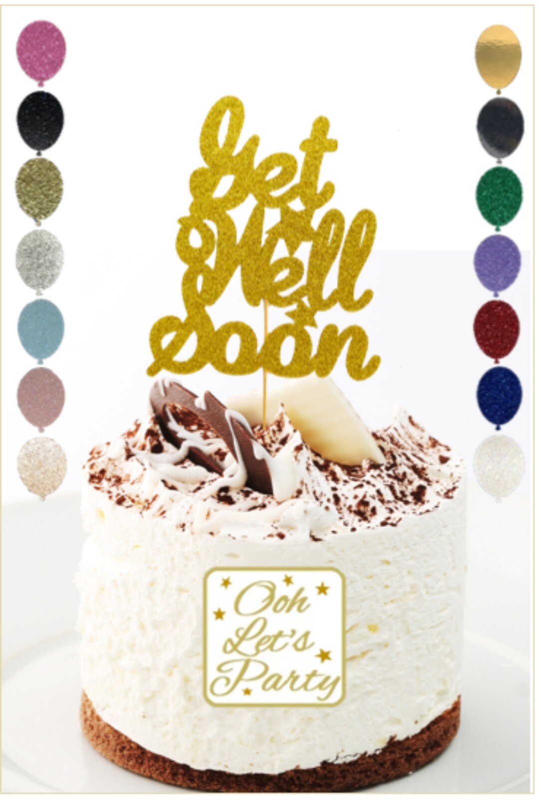 Well Topper Get Well Soon Cake Topper, Get Well Gift Cake Topper, Gold Silver ...
