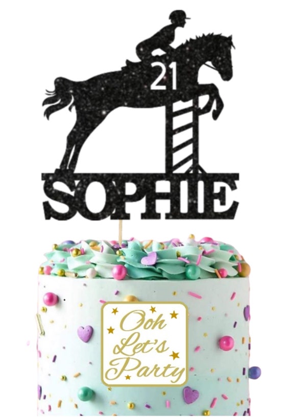 Horse Jumper Birthday Cake Topper, Choose Your Name, Age Colour