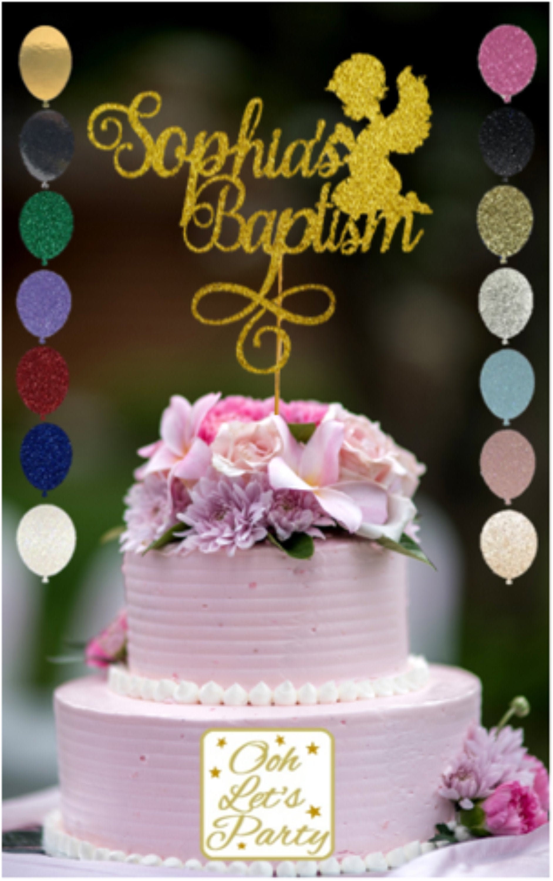 Christening Cake Topper With Angel, Christening Cake Topper, Personalised Cake Topper Any Name Customised Gold