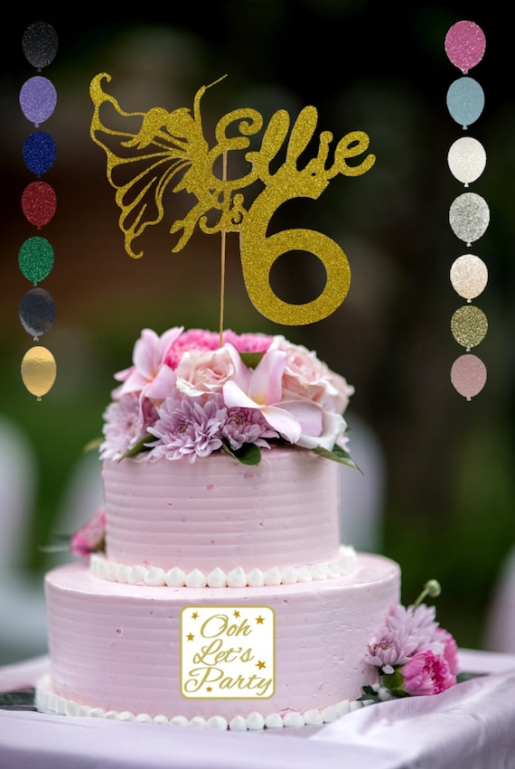 Personalised Fairy Name Cake Topper Gold Silver Pink Blue By