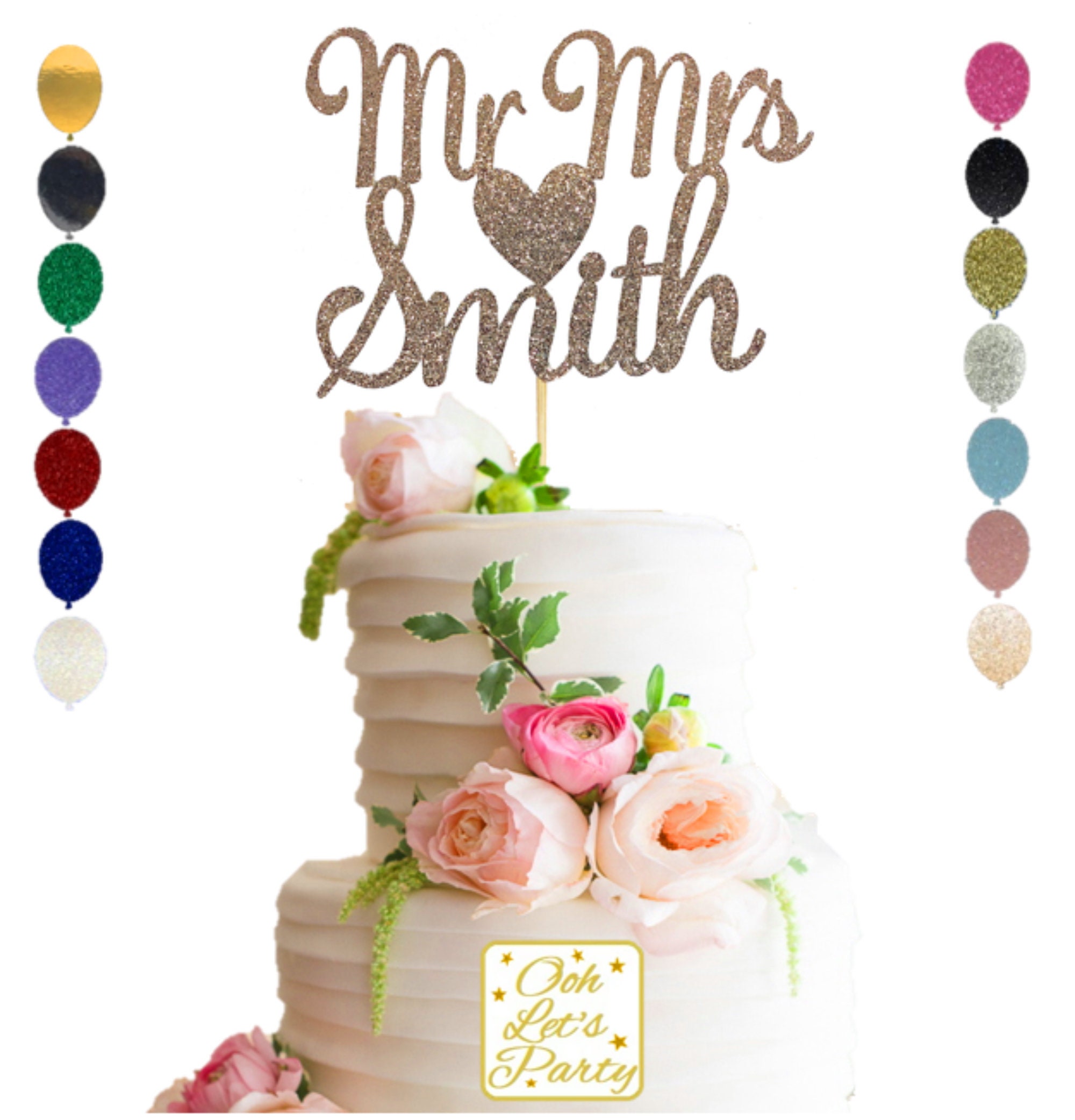Mr & Mrs Cake Topper Wedding Marriage Customised Gold Silver