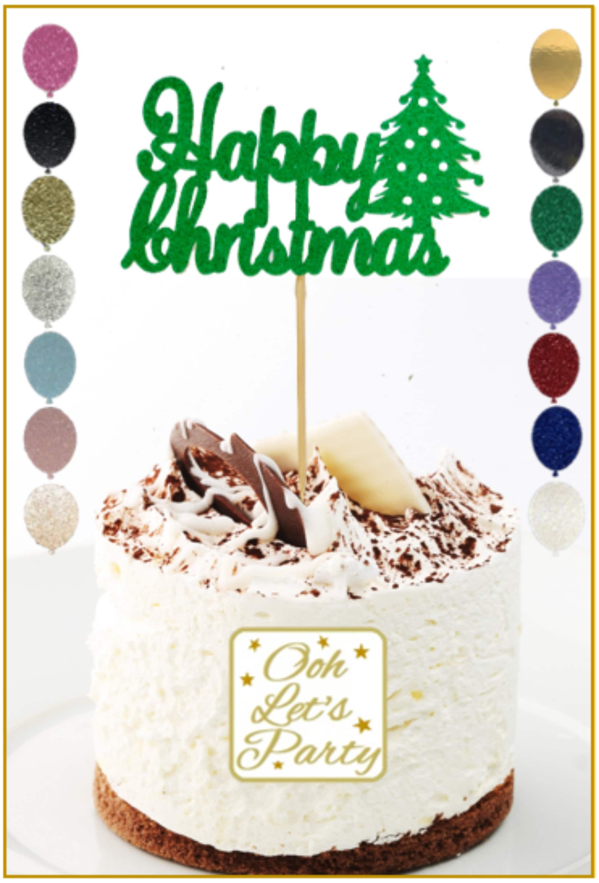 Happy Christmas Cake Topper With Tree Etsy
