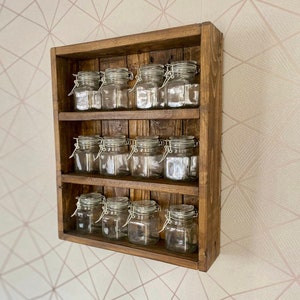 Rustic Wooden Spice Rack Handmade From Reclaimed Wood. Kitchen Storage Herb Jars Organiser with Optional Jars in Dark Oak. Etsy