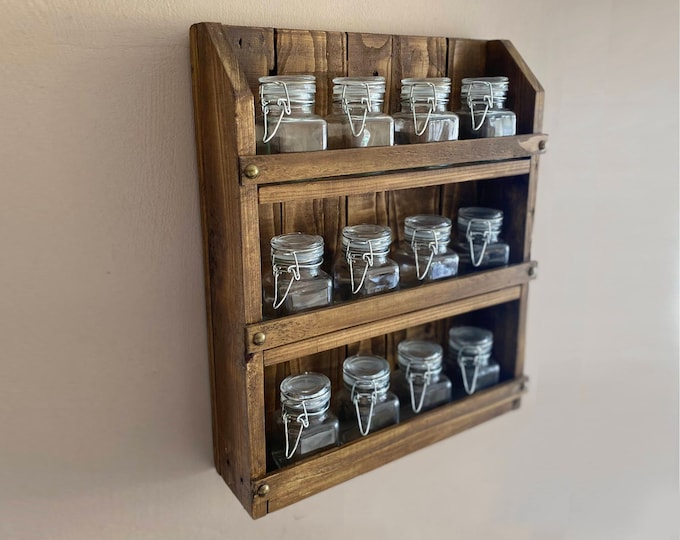 Rustic Wooden Spice Rack Handmade From Reclaimed Wood With Open Top