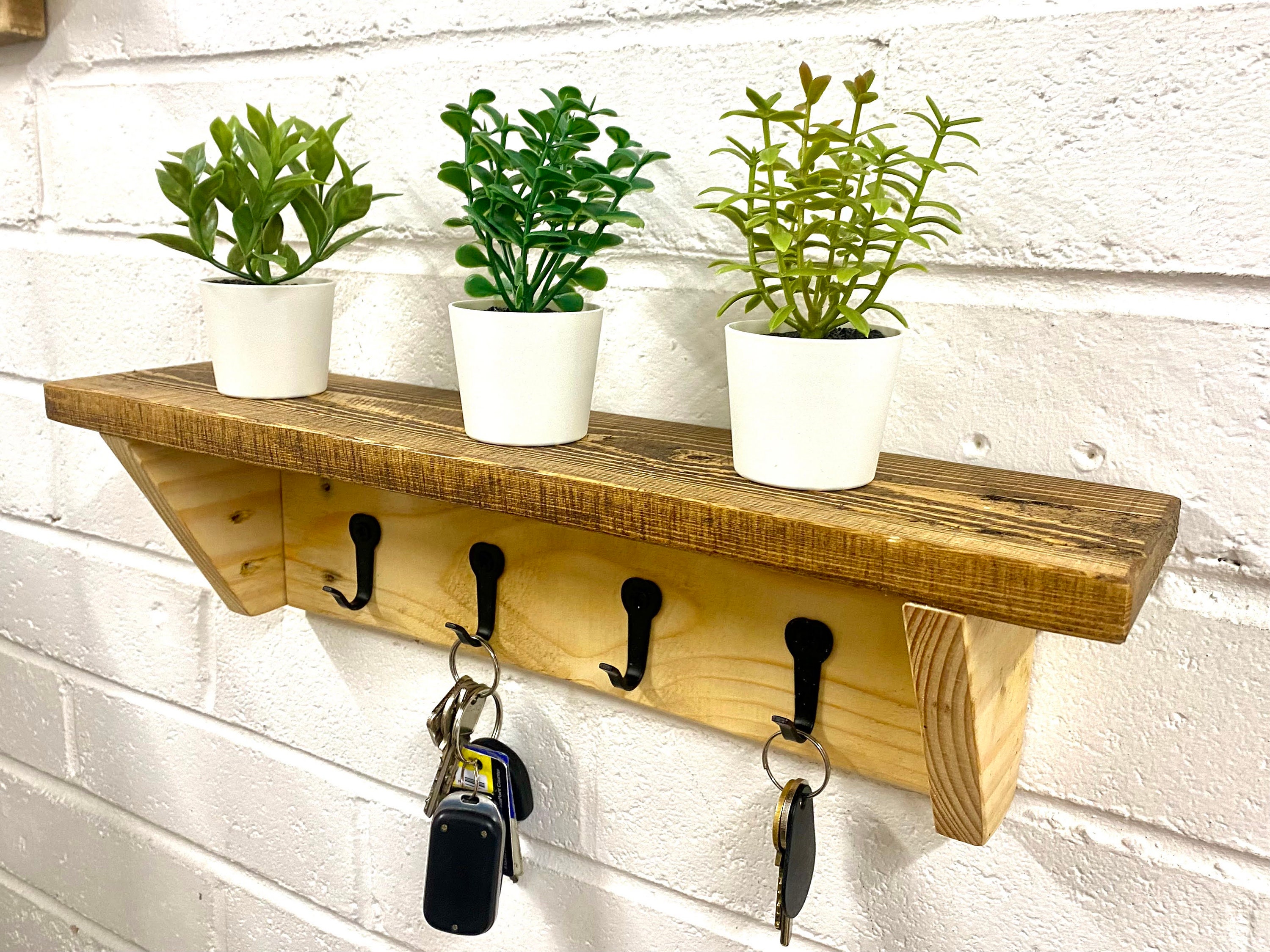 Rustic Wooden Key Hook With Shelf Handmade From Reclaimed Etsy UK