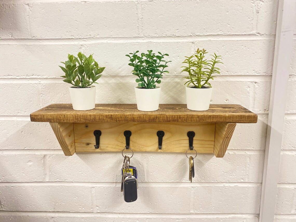 Rustic Wooden Key Hook With Shelf Handmade From Reclaimed Etsy