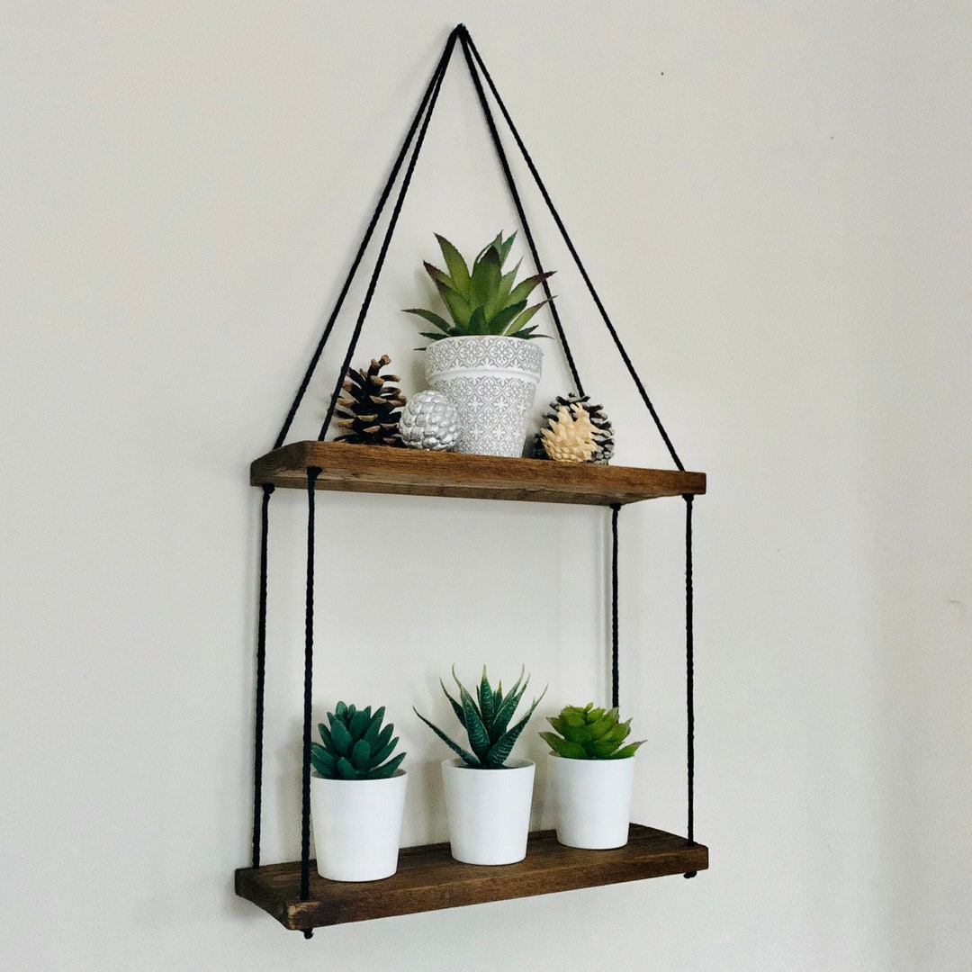 Double Floating Shelf Handmade From Rustic Reclaimed Wood. Hanging