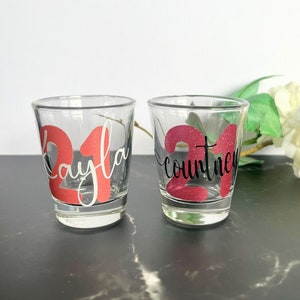 Personalized 21st Birthday Shot Glass Custom Birthday Shot Glass Gift for Her 21st Birthday Party Gift Custom 21st Party Favor Shot Glass