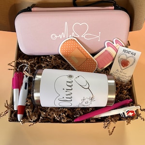 Personalized Medical Gift Set for Nurse Healthcare Worker Essentials Kit CNA Custom Tumbler EMT Stethoscope Case MA Graduation Gift Idea Her
