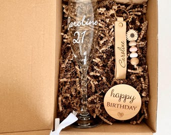 Personalized 30th Birthday Gift Box Custom Champagne Flute Milestone Birthday Keepsake for Her 25th Birthday Daughter Gift Set 45th Birthday