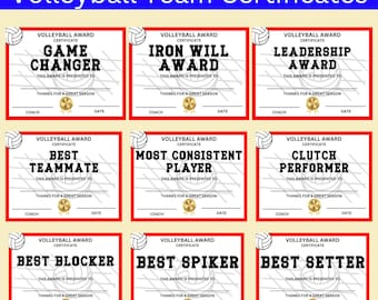 Certificat d'équipe de volleyball Volley-ball en téléchargement numérique Cérémonie de remise du prix de volleyball Certificat d'équipe de fin de saison imprimable Volley-ball