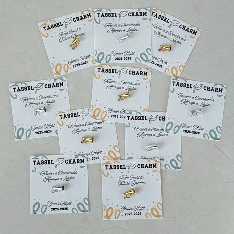 Personalized cheer tassel charm graduation gift for senior night or team banquet celebration featuring a silver cheerleader charm that sparkles with spirit perfect end of season keepsake for cheerleader daughter or teammate unique team spirit jewelry graduation gift for girls or teens thoughtful cheer banquet award favor for cheer squad seniors or cheer mom gift for graduation