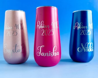 Custom Champagne Flute Milestone Birthday Gift Her 40th Birthday Celebration 50th Party Favor Engraved 60th Birthday Tumbler Keepsake Gift