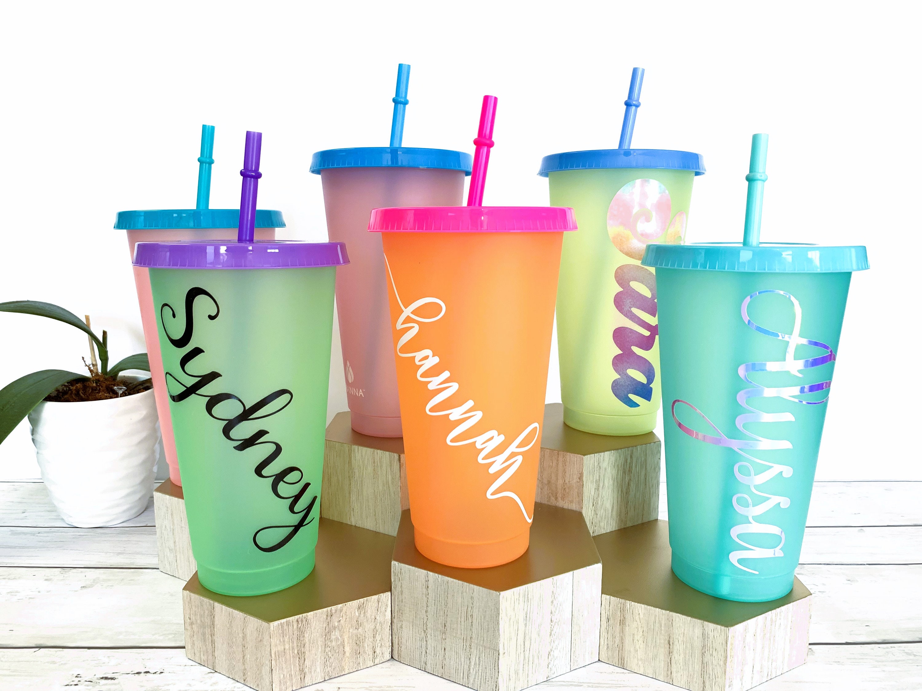 Fun Express Set of 12 Pieces DIY Cups with Lids and Straws for Kids, Holds  8 oz, BPA Free Plastic, Color Your own Craft Party Supplies, Multi-Color