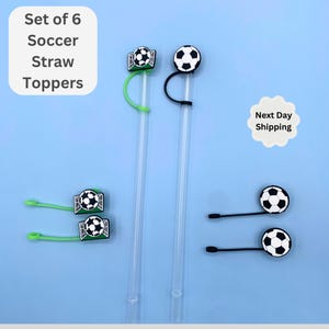 Soccer Straw Toppers Set of 6 Soccer Team Gift Soccer Camp Favor Soccer Tournament Swag Bag Soccer Coach Player Appreciation Gift Sport Team