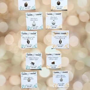 Personalized cheer graduation charm for senior night banquet awards or cheer banquet team celebration handmade tassel charm keepsake symbolizing hard work and team spirit great cheerleader gift idea for teen girls end of season celebration or graduation day unique small jewelry gift for cheerleaders teammates or coaches to commemorate the season