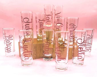 Custom Shot Glass 21st Birthday Party Favor Bachelorette Party Gift Personalized Shot Glass Girls Trip Shot Glass Bridal Party Shot Glasses