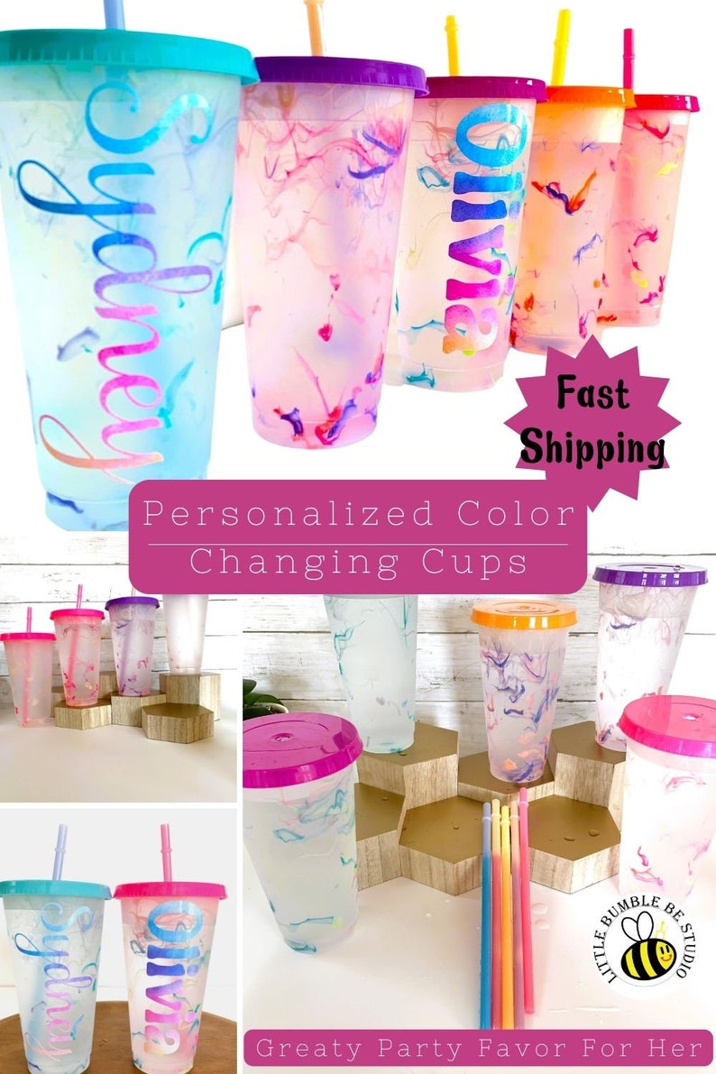 Personalized Color Changing Cold Cup Birthday Party Favor Gift Her Custom Birthday Gift Sleepover Party Favor Teen Party Gift Tween Decor