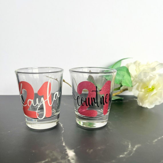 Personalized 21st Birthday Shot Glass Custom Birthday Shot Glass Gift for Her 21st Birthday Party Gift Custom 21st Party Favor Shot Glass