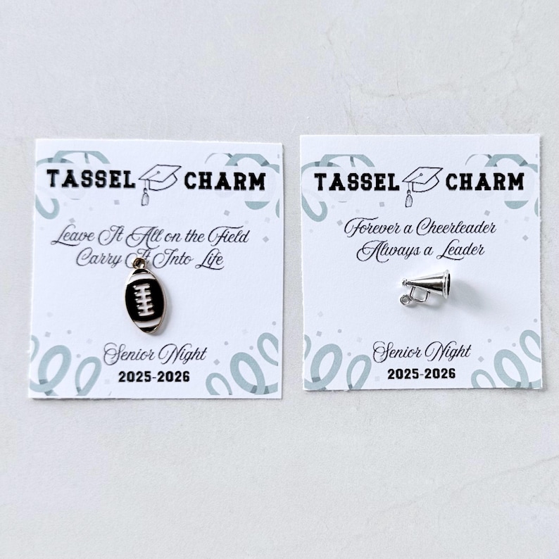 Team spirit cheer tassel charm graduation gift idea for girls celebrating senior night or end of season banquet includes a motivational charm and stylish jewelry piece perfect cheerleading graduation keepsake for teammates or coaches great small gift for teen girls unique sports banquet favor idea or gift from cheer mom for daughter’s big day