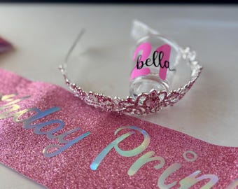 Conjunto de faixa e coroa para aniversário de 21 anos, roupa de festa para aniversariante, decorações para aniversários marcantes, acessórios para comemoração de aniversários de 30, 40 e 50 anos, presente.